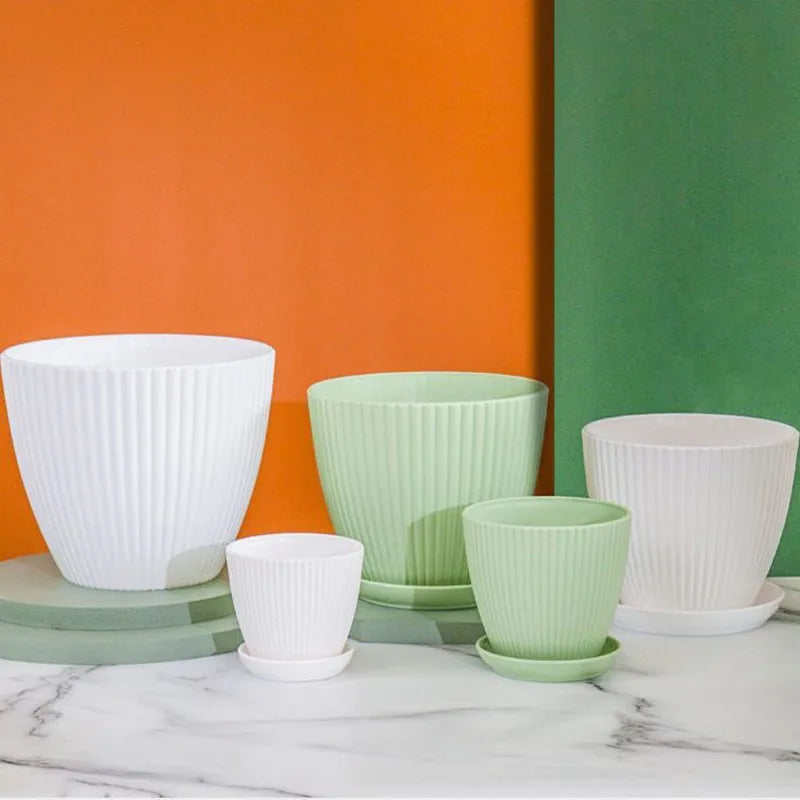 Home Garden Pots with Tray Planters Flower Plant Pots Multi Color Flower Seedling Nursery Pots with Tray for Outdoor Indoor FU