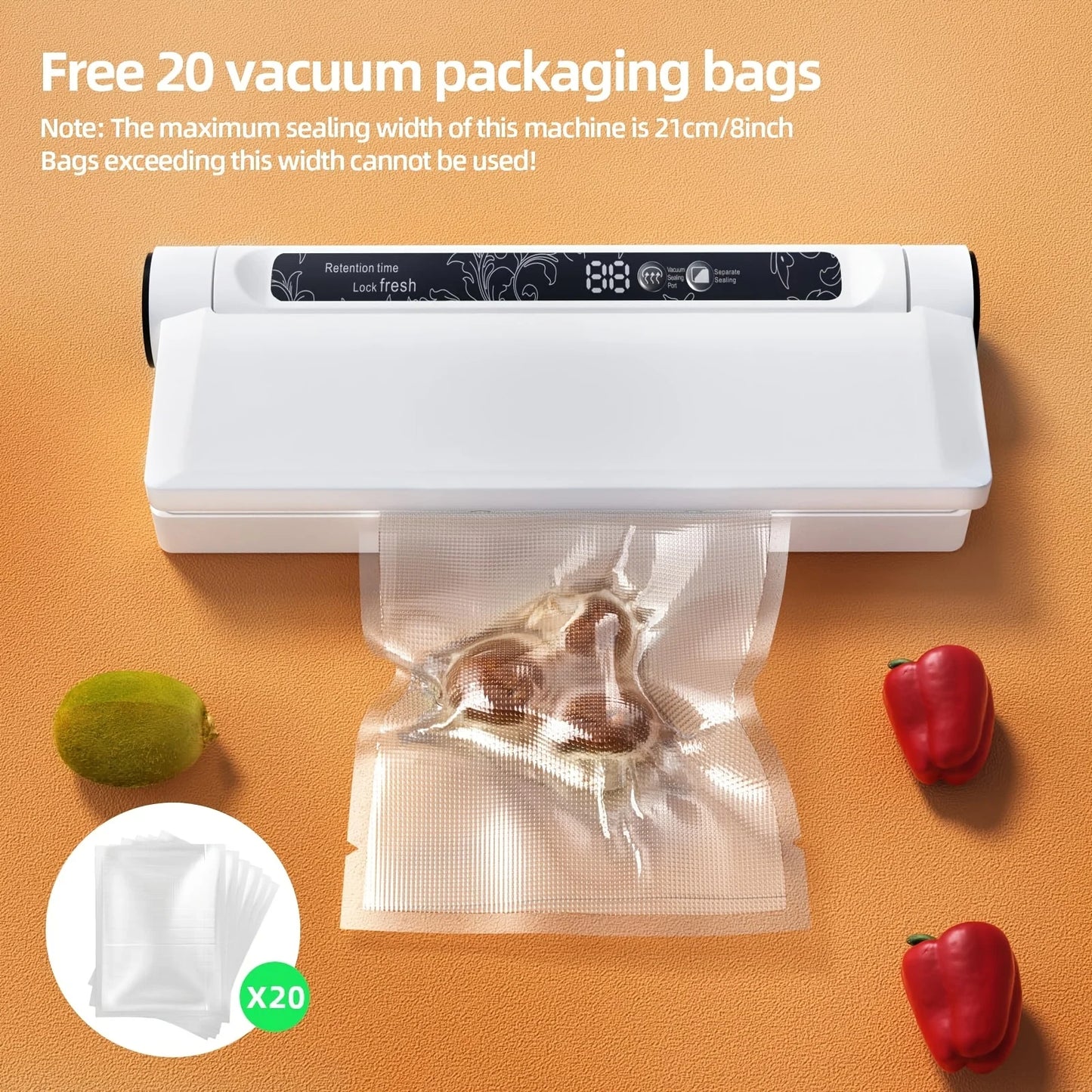 Vacuum Sealer,Fully Automatic Wet Dry Dual Purpose Food Vacuum Sealer Machine, With 20 Vacuum Sealed Bags