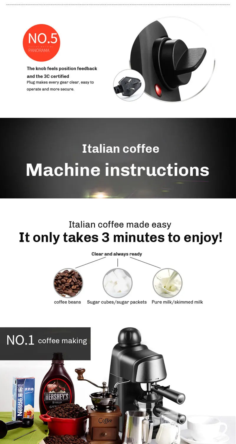 Elektrisch Italienisch Kaffeemaschine 5 Bar Professional Espresso Kaffee Maker Automatisch Semi Automatisch Espresso Cappuccino 220V EU Stecker