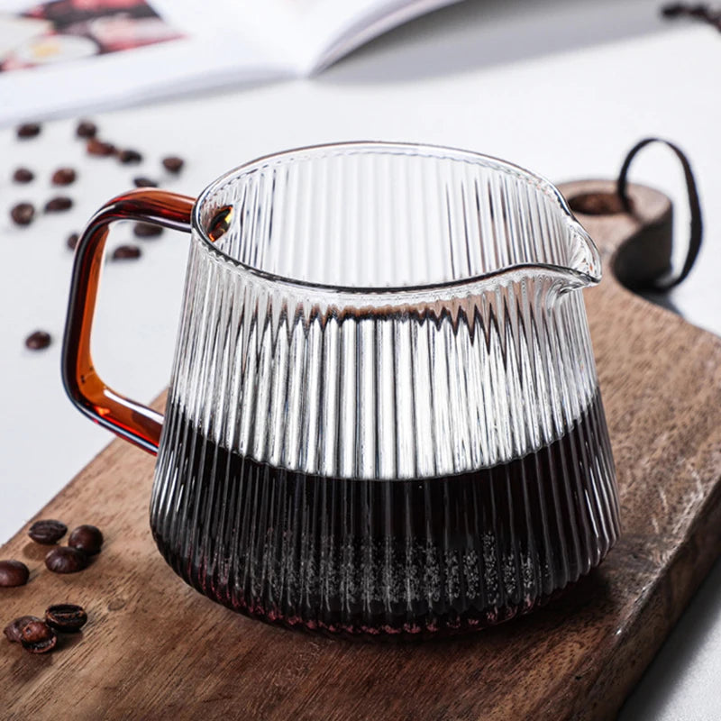 Vertical Striped Coffee Pot Glass Coffee Kettle V-shaped Spout Coffee Teapot Practical Coffeeware About 350ml/500ml Reusable