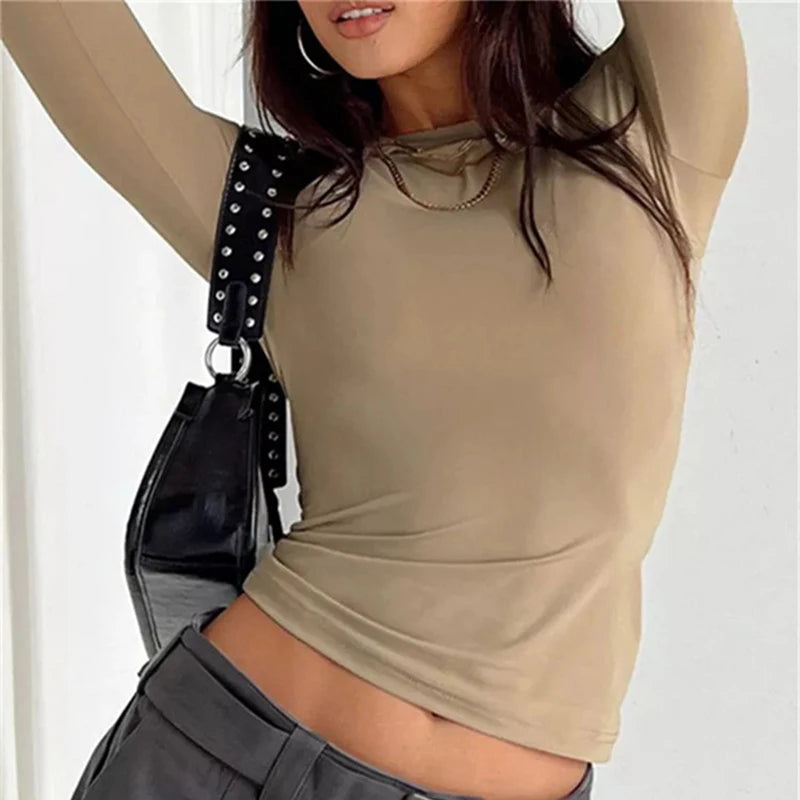 Women Long Sleeve T-Shirts Spring Autumn Slim Fit Casual Pullovers Female Streetwear O Neck Base Tops Tees Y2K Clothes T Shirt