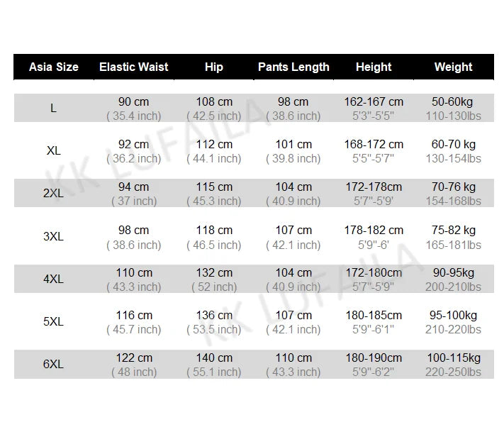 KK LUFAINACN Jogginghose Schnelltrocknend - 6XL Elastik