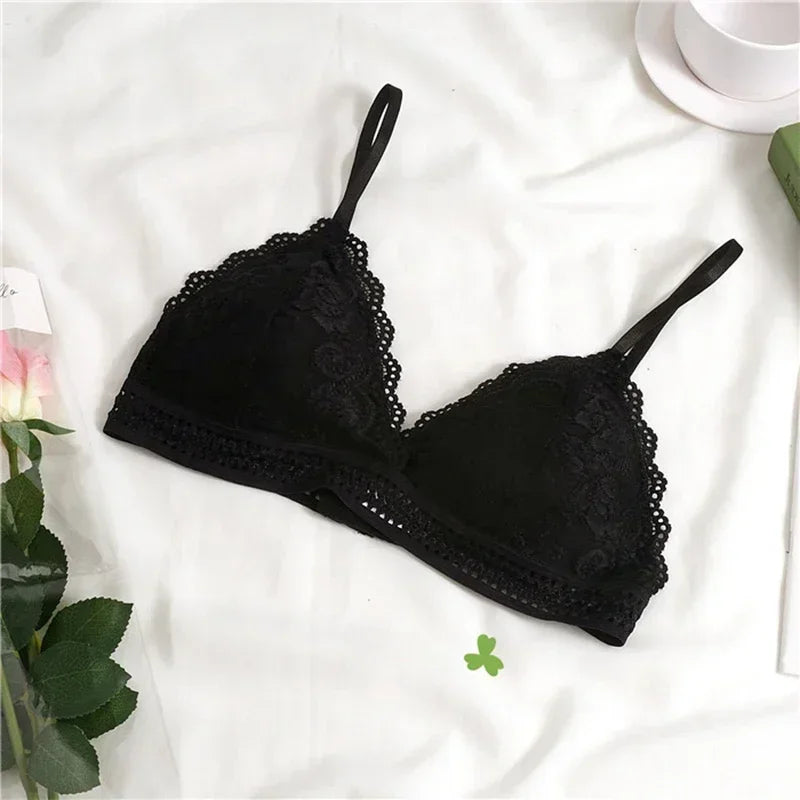 Lace Embroidery Bra Women elegant Deep V Underwear Floral Brassiere Stretch Seamless Push Up Lingerie Bralette Triangle Cup Padded