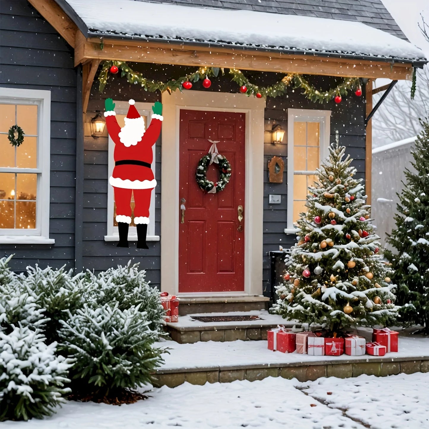 1pc Santa Claus Climbing Wall Hanging Decoration Christmas Outdoor Ornament Festive Party Decoration Polyester Hanging Cloth