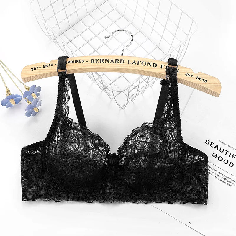 BH 2025: ALLTOOALL Plus Size Lace Push Up Bra Women Sexy Hollow Out Lingerie - Lady Lace Transparent Underwear Female Embroidery Solid Bra Collection