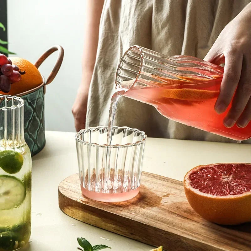 Water Carafe Glass Kettle Set Cold Hot Water Bottle Cup Sets Teacup Juice Pot Bedside Pitcher Carafe for Milk Beverage Tea