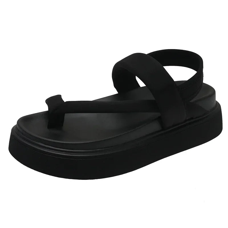 Damen-Platform-Sandalen 2025: COZOK Frauen Platform Sandalen Flache Flip Flops Sommer Strand elegant Lässige Schuhe Kreuz Peep Zehen Damen Schuhe Mode Frau Schwarze Sandalen Kollektion