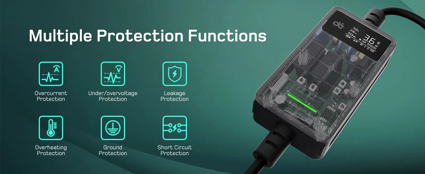 Elektroauto-Ladegerät Typ 2 16A 3,7kW Schuko mit Digitaldisplay 6m 8m 10m 15m 20m Ladekabel Mode 2 für Zuhause und Outdoor