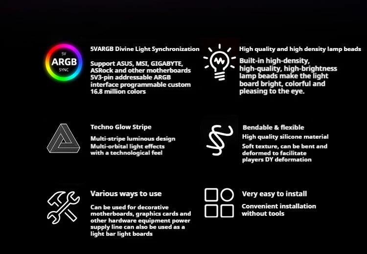 LED-Strip 2025: Coolcirc ARGB LED Light Strip Bar 8/24-PIN Motherboard Power Extension Cable Flexible DIY Collection