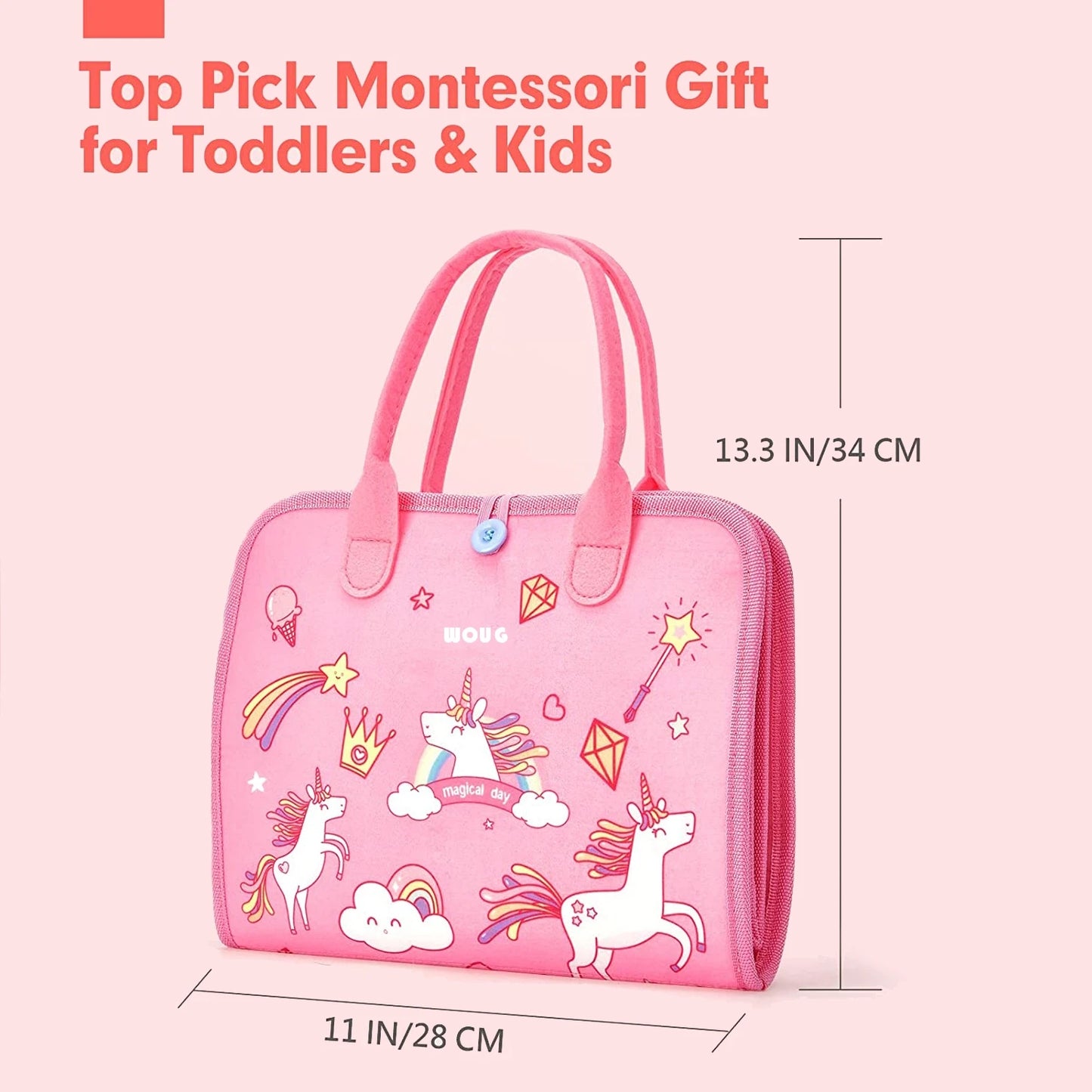 Toddlers Travel Busy Board for Boys Girls Montessori Toys for 2+ Year Old Preschool Learning Life Skill, Alphabet, Number, Shape