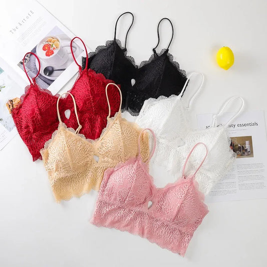 Floral Lace Bra Top U Back Bralette Seamless Underwear Tube Bra elegant Lingerie Female Removable Pads No Wire Brassiere
