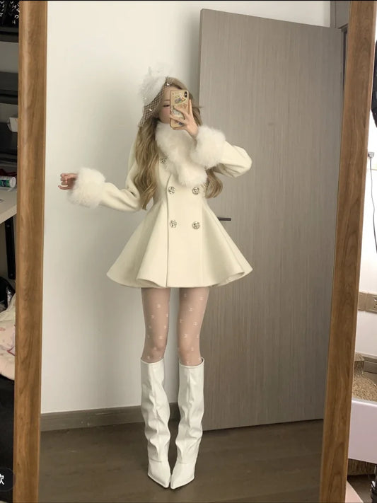 Woolen Mantel Warmer Mantel Damen - Wolle, dick, S-XL