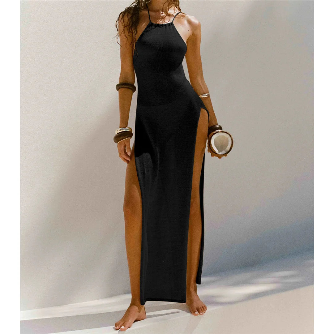 Elegant 12 Farben High Slit Häkel Gestrickt Maxi Kleid - Lang Strand Cover Up Urlaub Party Kleider Strandmode