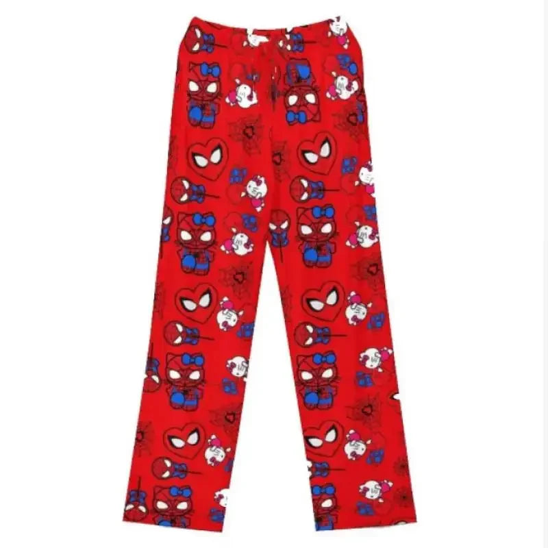 Pyjama 2025: Hello Kitty Spiderman Pajamas Black Kawaii Print - Men Women Universal Couple Fashion Long Comfort Loose Casual Pants Clothing Collection