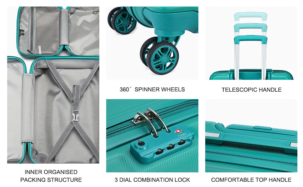 KONO 4-Pieces Hard Trunk Trunk Set Lightweight ABs Twin WHEELS Trolleys TSA Lock Suitcase Set S-M-L-XL