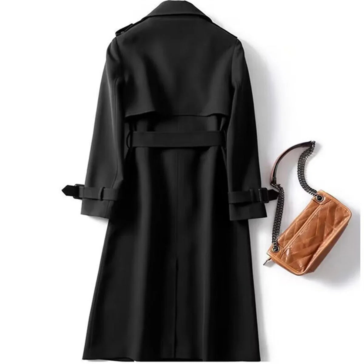 Elegant Women  Fashion British Jackets Autumn Winter Widebreaker Streetwear Midi Coats Casual Office Lady Button Slim Chic Coat