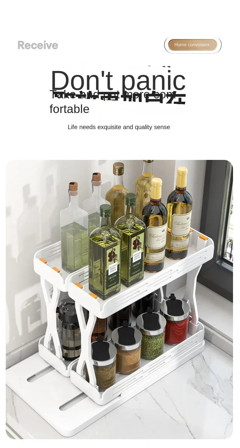 Kitchen Rotating Spice Rack 2 Tier Plastic Seasoning Spice Detachable Jar Storage Rack Pull Out Kitchen Cabinet Organiser