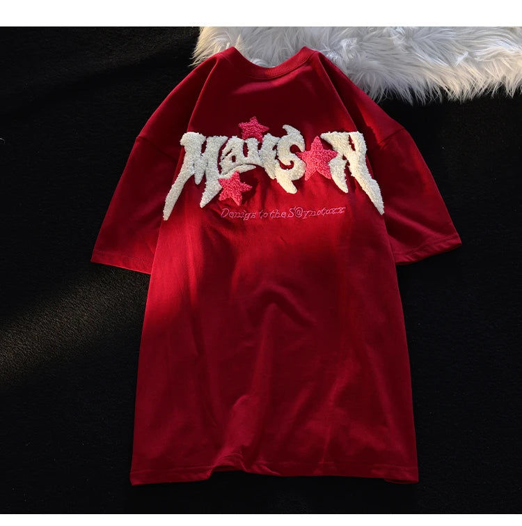 Embroidery Letter Fashion T-shirts for Women Summer 2024 American Vintage Women's Tee Shirt Fun Print Design Y2k Tops