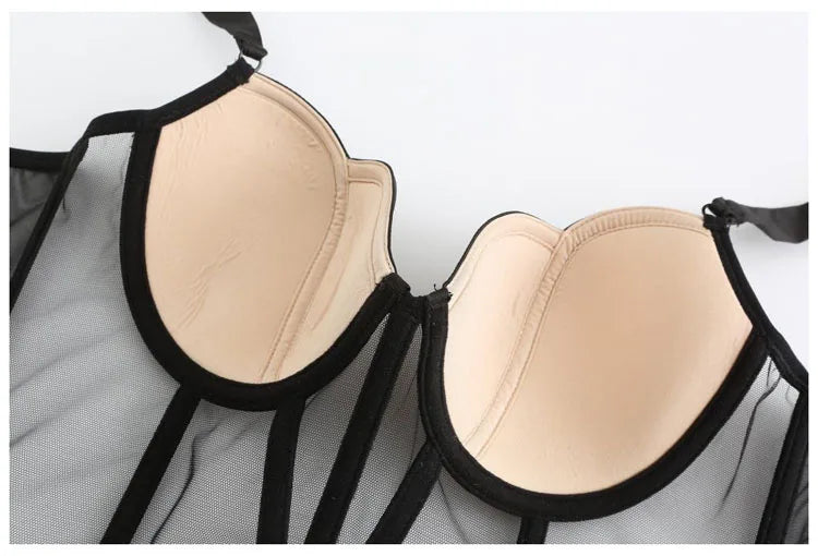 Frauen Push Up Transparent Lingerie Neu elegant Shaper BH Dünn Beauty Rücken Unterwäsche Weiblich Fischgräte Gaze Bralette
