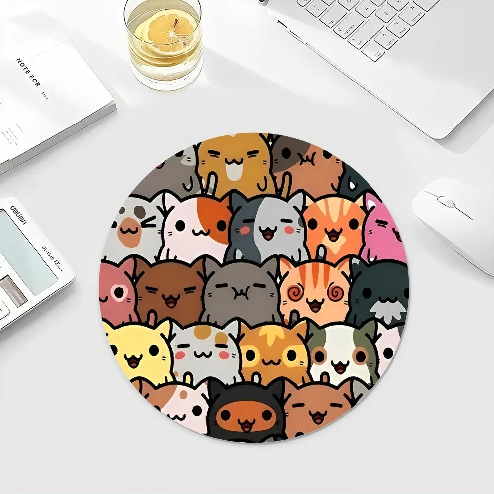 Gaming-Mauspad 2025: Cartoon Cute Cats Anti-Slip - Round Anime Gaming Mouse Pad Teen Girls Collection