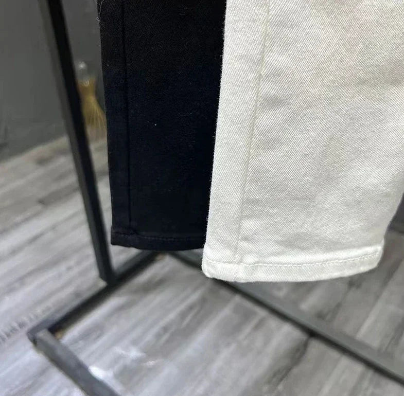 Jeans for Men White High Quality Trousers Slim Fit Tight Pipe Male Cowboy Pants Solid Skinny Stacked 2024 Korean Autumn Buggy Xs