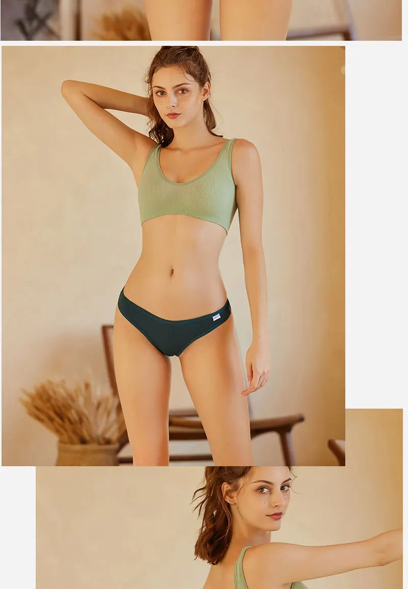 finetoo Damen Strings 2025 - 3er-Set Baumwoll-Strings V-Bund einfarbig & atmungsaktiv