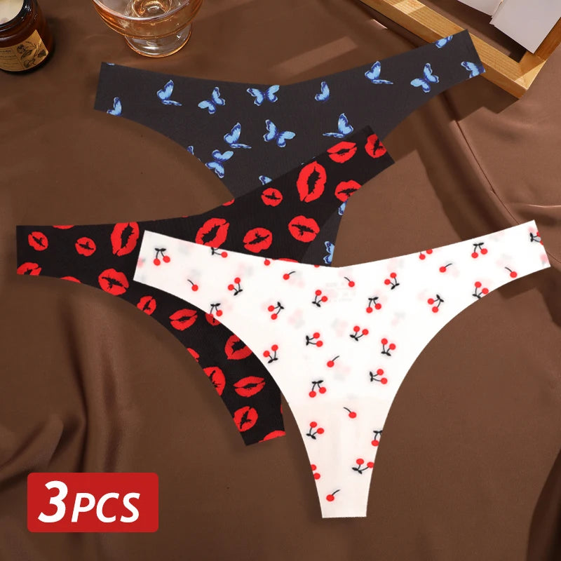 All Of Me Damen-Unterwäsche 2025 - 3er-Set Ice Silk nahtlose Strings Leopard & Schmetterling Print