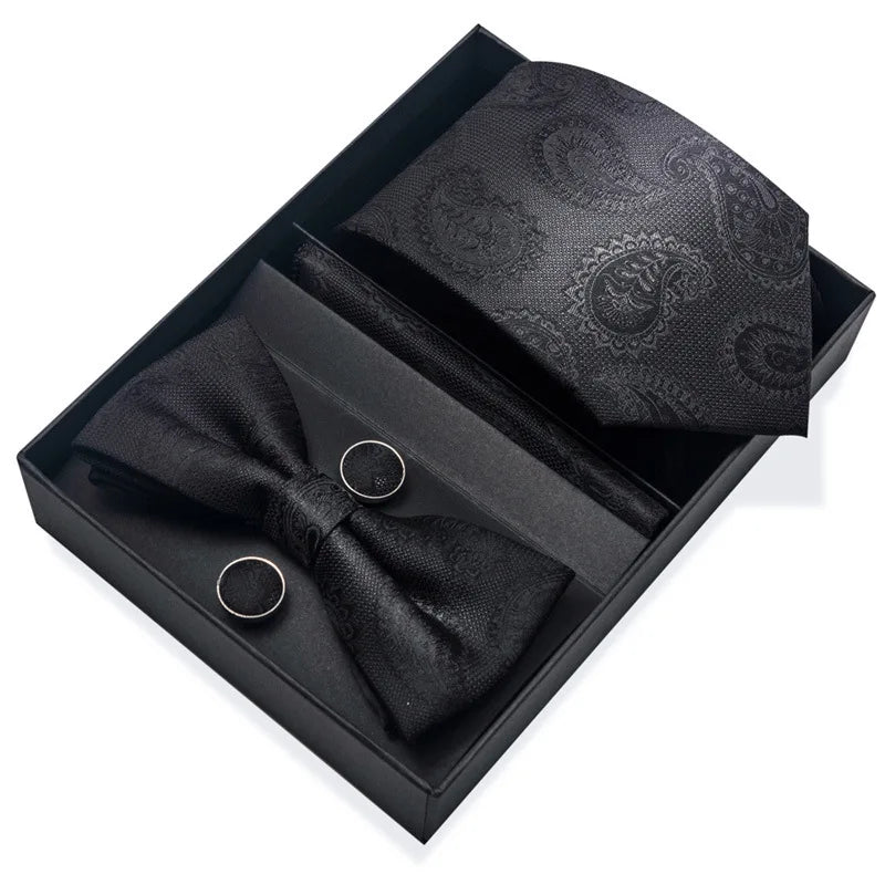 Men's Tie Pin cuff square bow Tie with pocket square cufflinks Set Paisley Men's Business Wedding Suit Accessories 6-piece set
