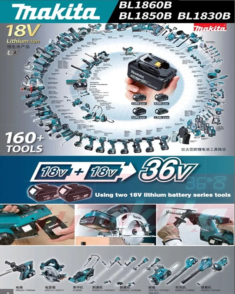 Batería Makita genuina de 18V, batería de herramientas eléctricas recargable de 6Ah, 18V makita con reemplazo de iones de litio