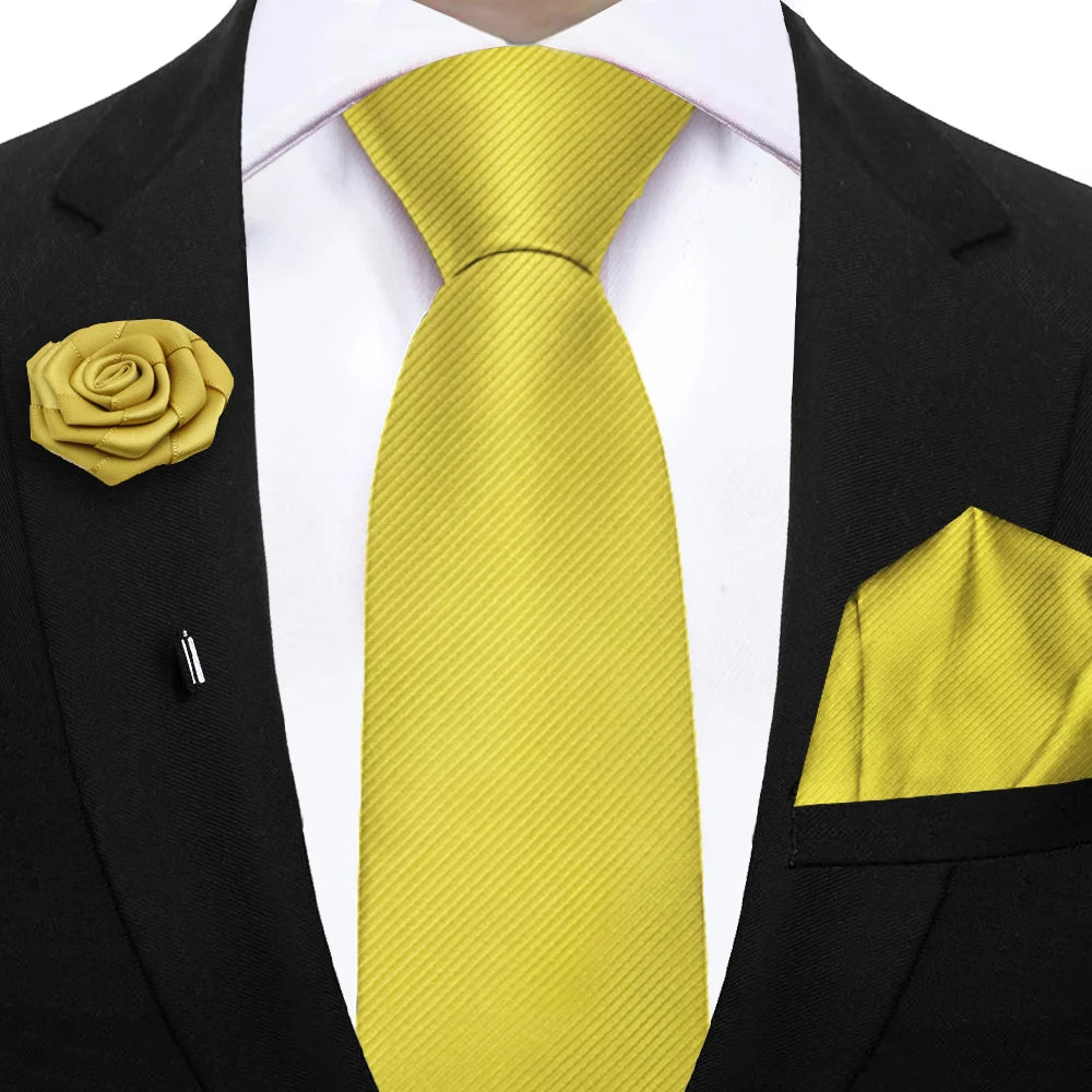 Simplicity Mens Ties Solid NeckTie Pocket Square Floral Brooch Set Men's Wedding Tie Suit Accessories Fit Group Holiday Party