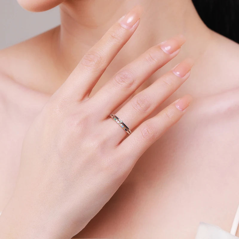 MODIAN 925 Sterling Silver Rainbow Cubic Zirconia Double Layer Ring For Women Geometric Design Ring Fashion Fine Jewelry Gifts
