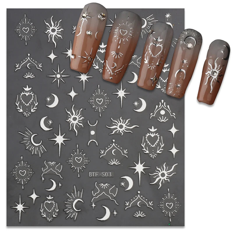 Se amestecă 3 foi autocolante 3D pentru unghii auriu argintiu roz auriu laser fluture lună soare adeziv glisante DIY accesorii de artă pentru unghii