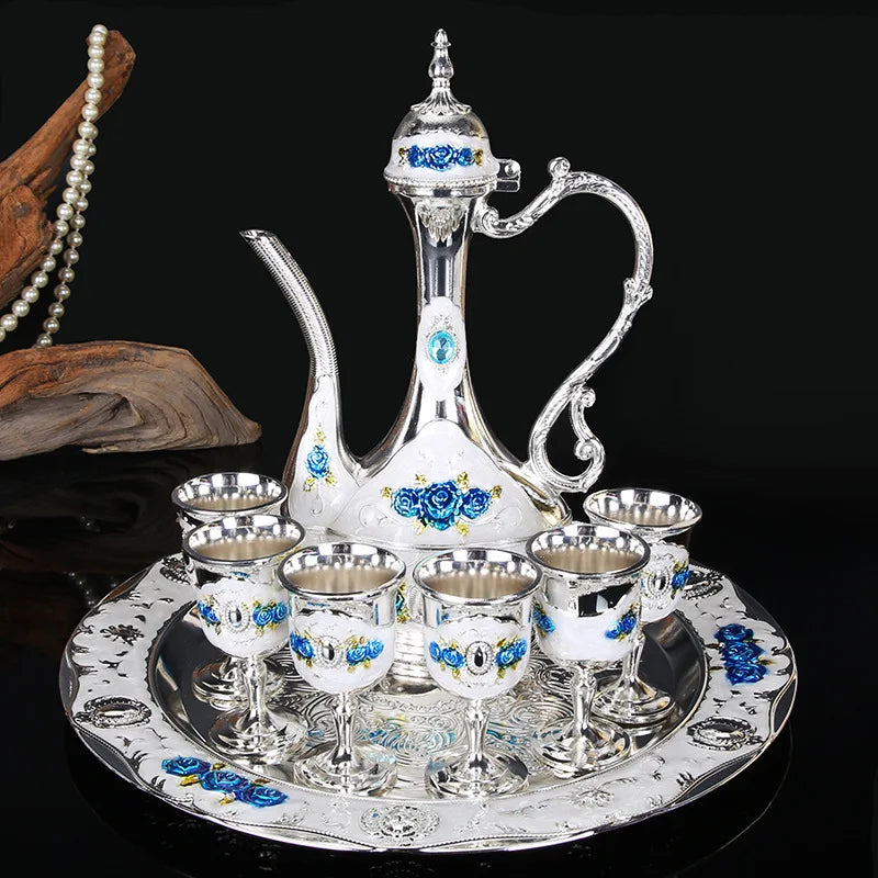 New Elegant Wine Set Golden Silver Pot Cup Plate Set Wine Whisky Set Home Decor