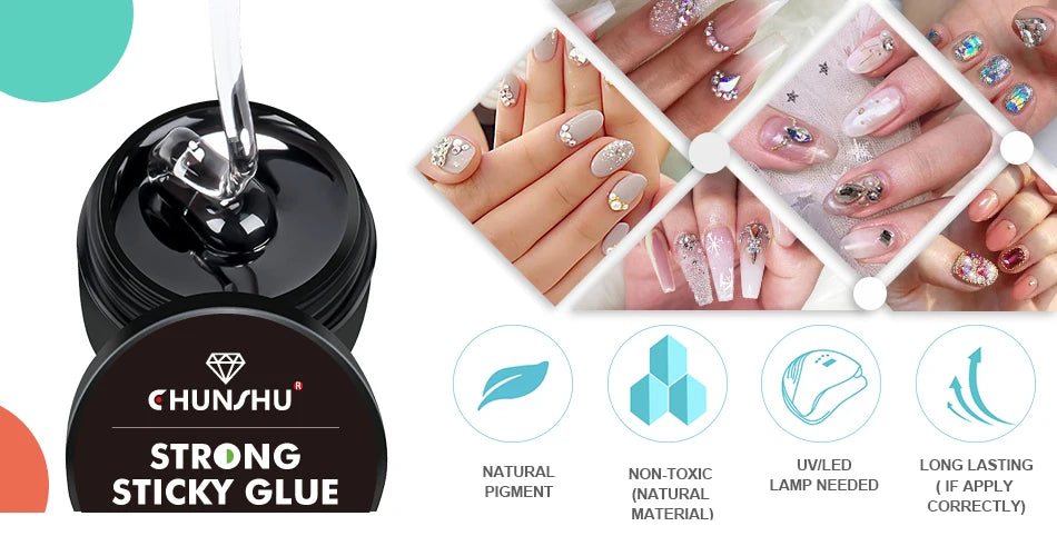 CHUNSHU Gel adeziv super puternic pentru unghii, pentru strasuri, decorațiuni Nail Art, 15G, fără ștergere, adeziv pentru pietre prețioase DIY, gel UV funcțional