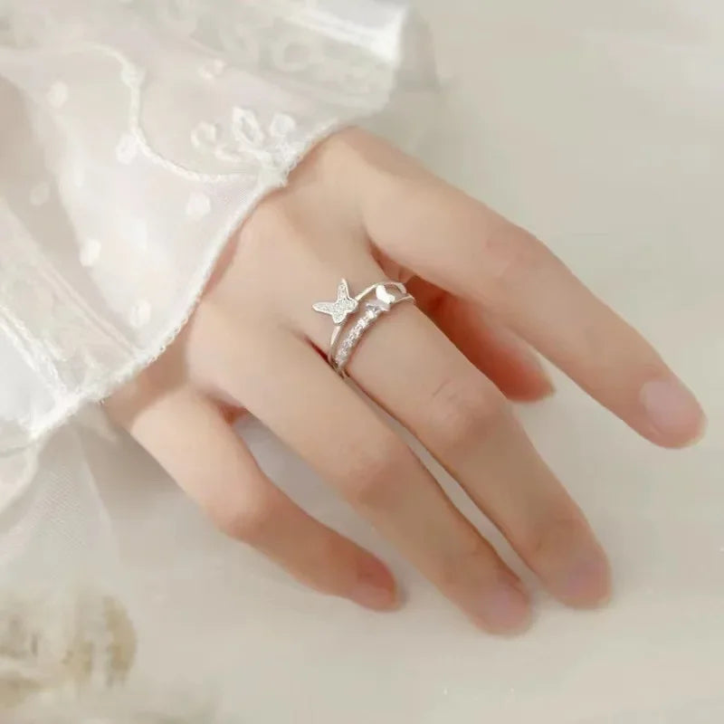 Exquisite Zircon Double Opening Butterfly Ring for Woman Fashion Jewelry 2025 New Wedding Party Luxury Accessories Rings Gifts
