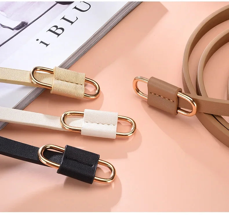 Metal Buckle Thin Stretchy Waist Belt Striped Elastic Waistband Elegant Women Girdle Female Belt Fashion Apparel Accessories New