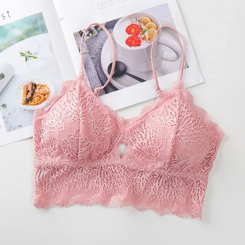 Floral Lace Bra Top U Back Bralette Seamless Underwear Tube Bra elegant Lingerie Female Removable Pads No Wire Brassiere