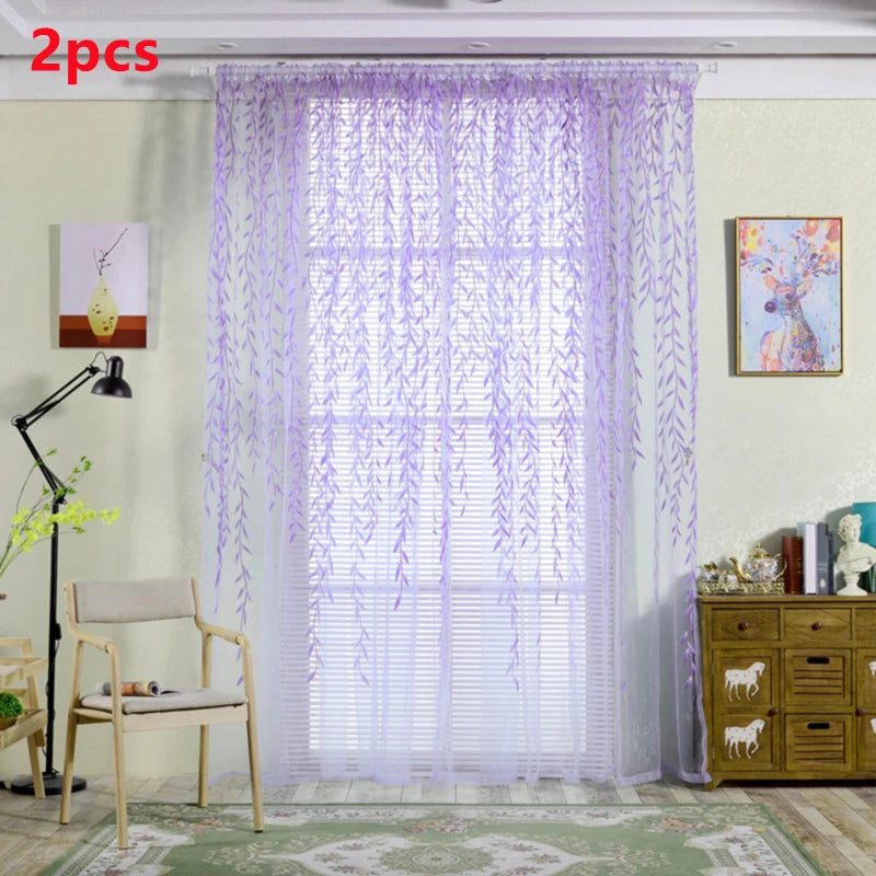 Elegant Modern Tulle Curtains For Living Room Bedroom Kitchen Green Leaf Sheer Curtains For Window Tulle Curtains Drapes