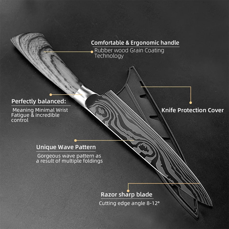 Kitchen Knife Damascus Laser Chef Knife 5 7 8 Inch Meat Cleaver Japanese Santoku Knive Butcher Slicing Cutter for Fish Vegetable