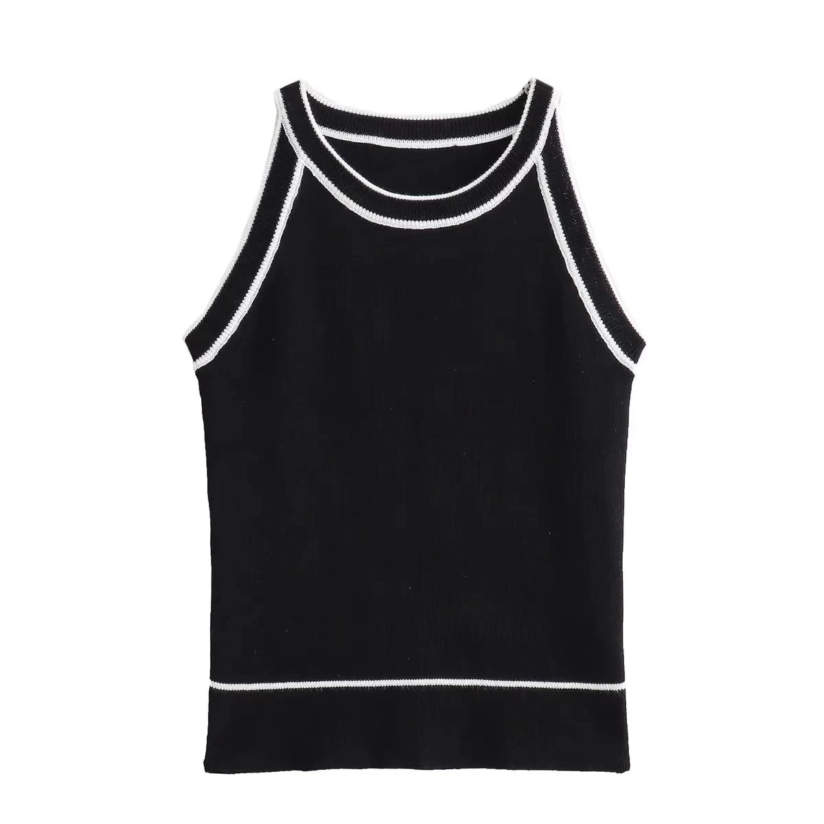 TRAF Tops for Women 2023 Crop Top Black elegant Sleeveless Knitted Fabric Women's Vest Tank top Female youthful women's clothing