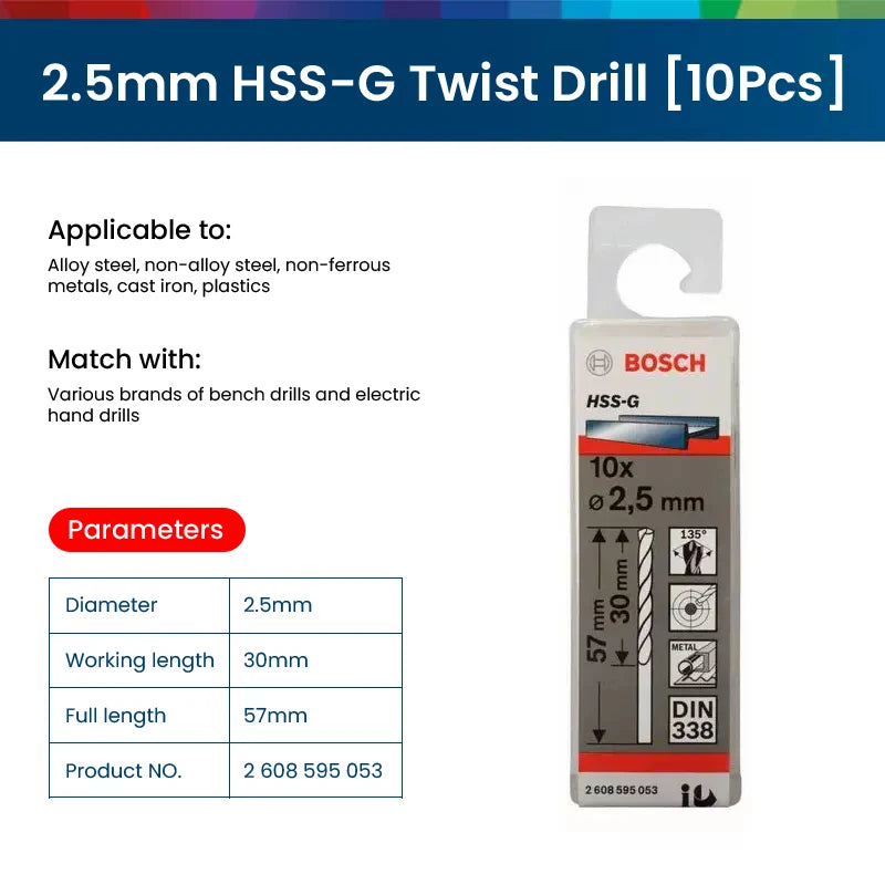 Bosch Metal Drill Bits Hss-G Straight Shank Twist Drill Bit Hole Cutter Power Tools for Metal Alloy Iron Drilling Metalworking