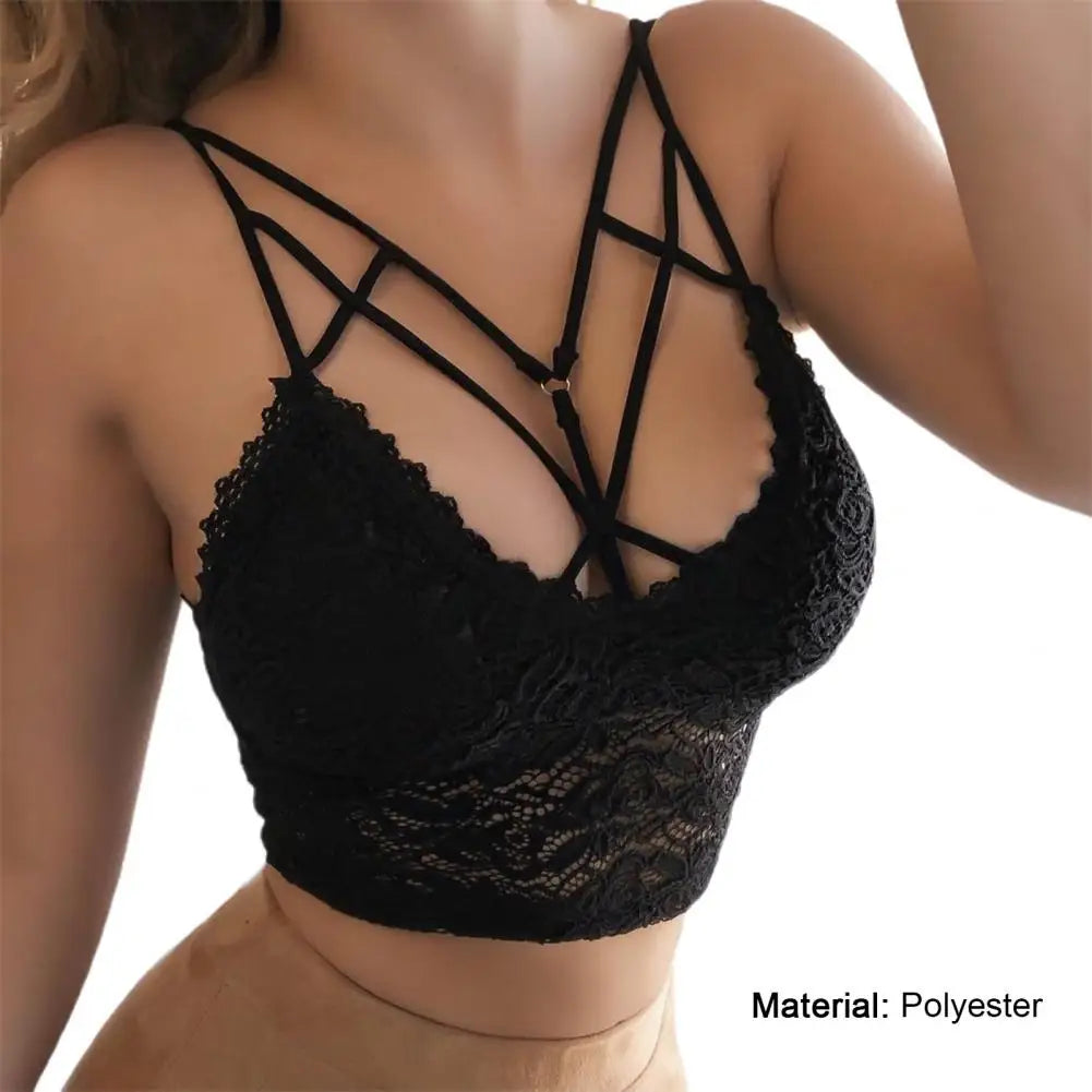 Women Bra Lace Cross Straps Underwear elegant Sling Vest Brassiere Wireless Push Up Bras Lingerie Floral Suppot For Wedding Night
