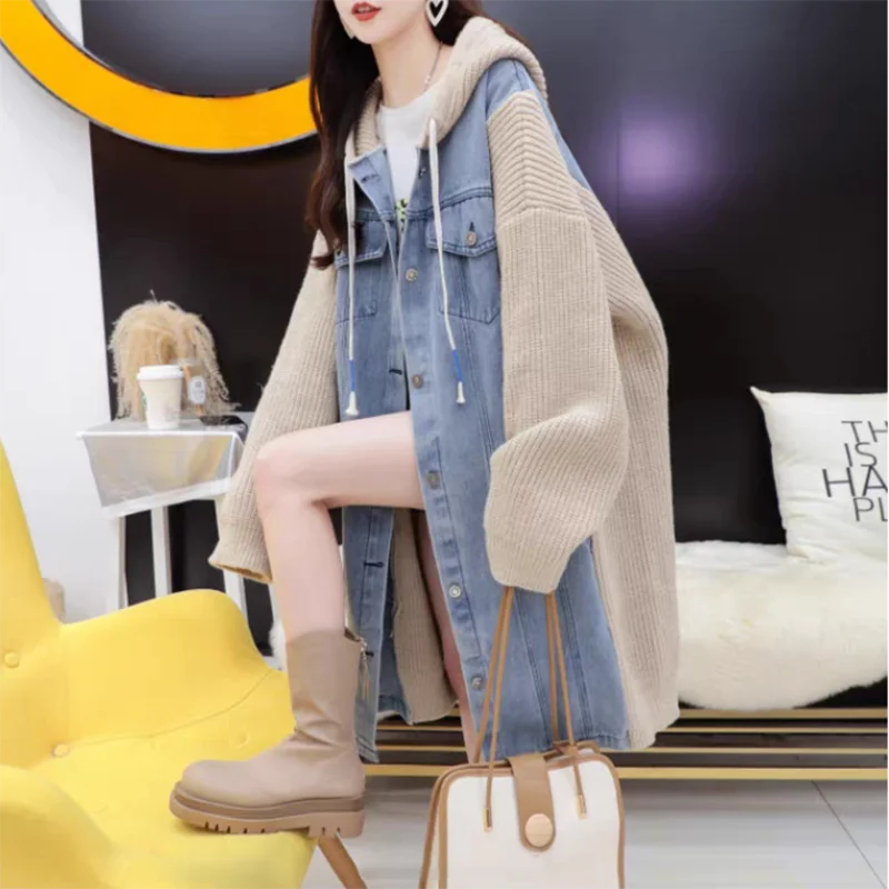 AOLSIN Strickjacke Kapuze - Lang, Polyester, Lässig