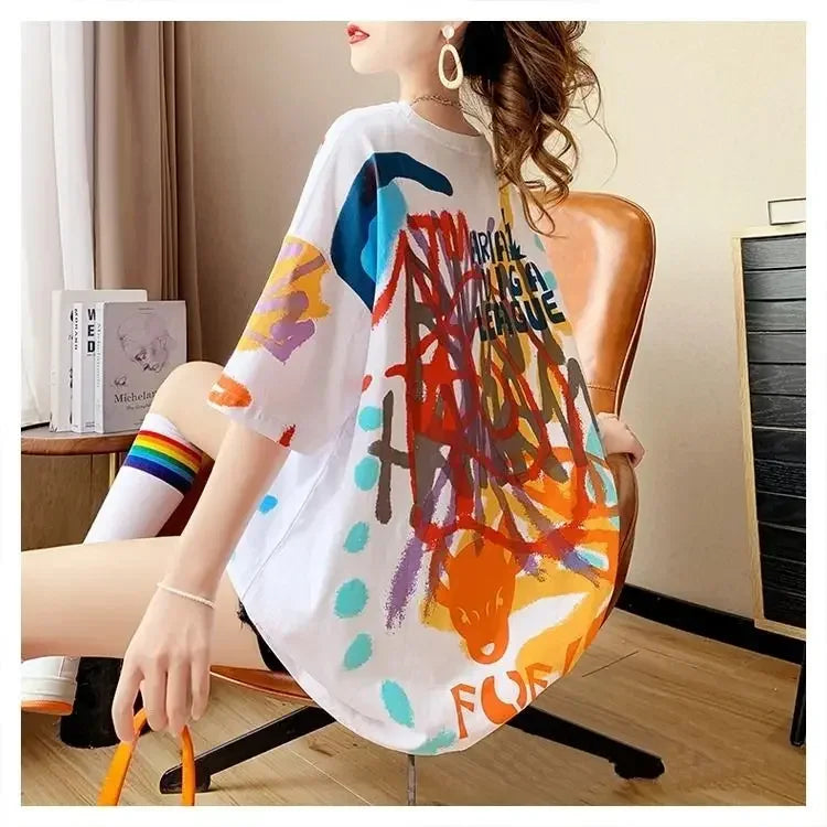 Sommer-T-Shirt 2025: Short-sleeved T-shirt Women's Pure Cotton Summer - New Loose Slim Round Neck Versatile Outside Printed Design Top Trendy Collection