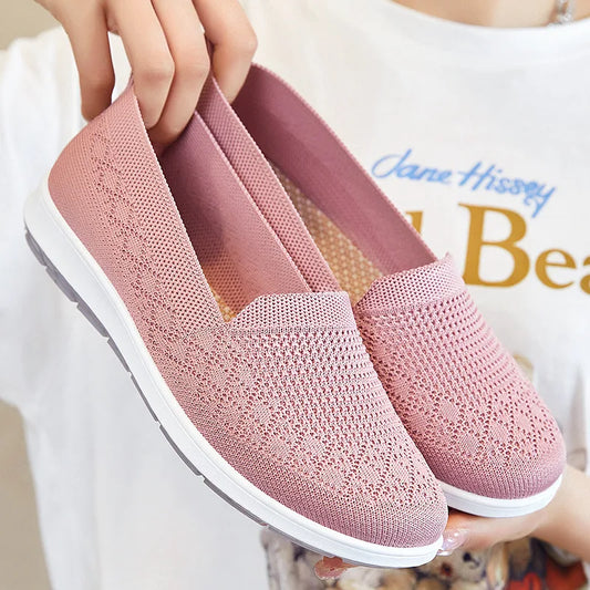 Breathable Knit Slip On Sneakers for Women Spring Summer Non Slip Casual Walking Shoes Woman Solid Color Comfort Flats Footwear