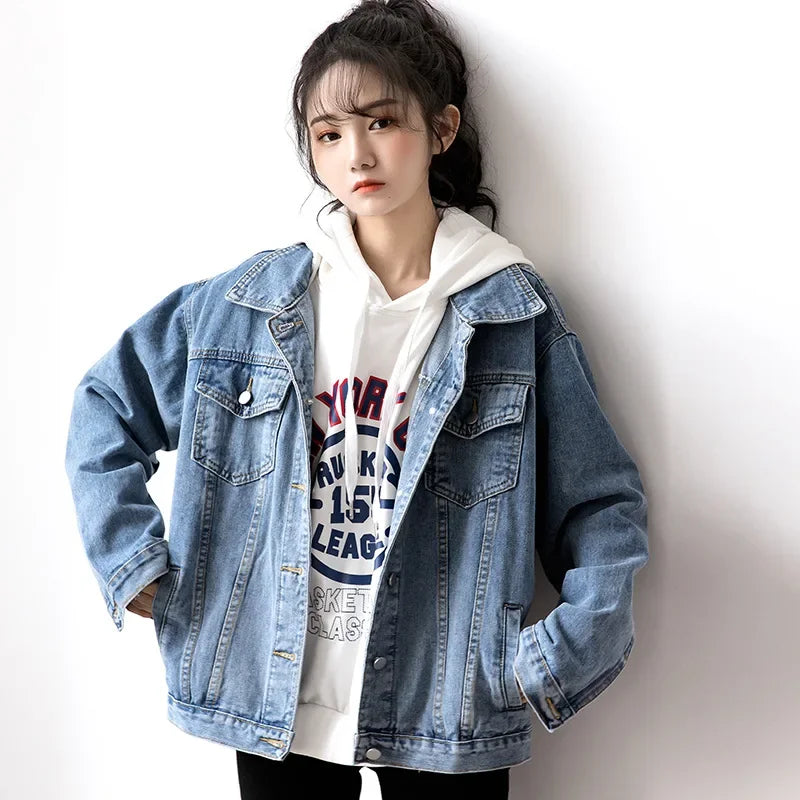 Denim Woman Jacket Winter 2024 Oversize Jean Jacket Long Sleeve Turn-down Collar Female Outerwear Fall Loose Korean Fashion