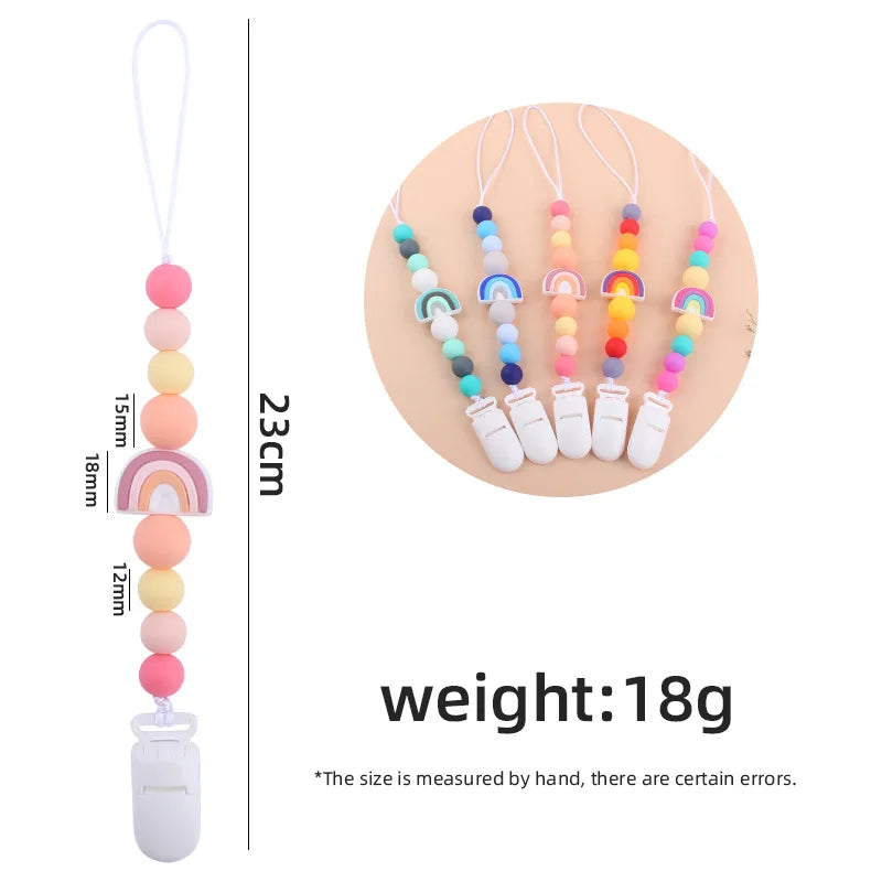 Suzetă pentru bebeluși, silicon, cu desene animate, curcubeu, lanț pentru suzetă, suport pentru biberon, jucării de alăptare