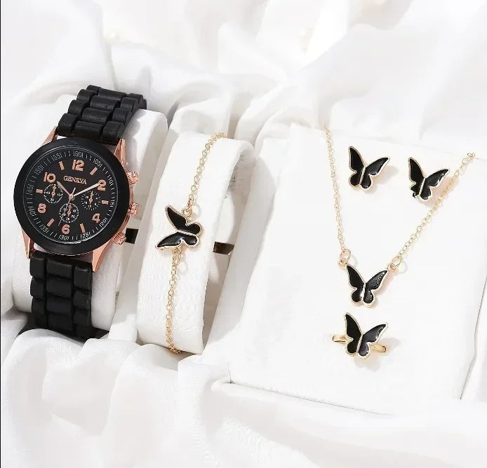 Luxus Set Elegantes Schmuckset - Uhr Ring Kette Ohrringe