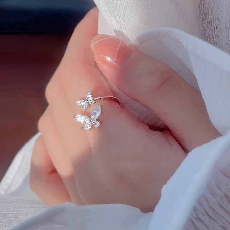 925 Silber Schmetterling Ring Offen - Zirkonia 4g Hochzeit