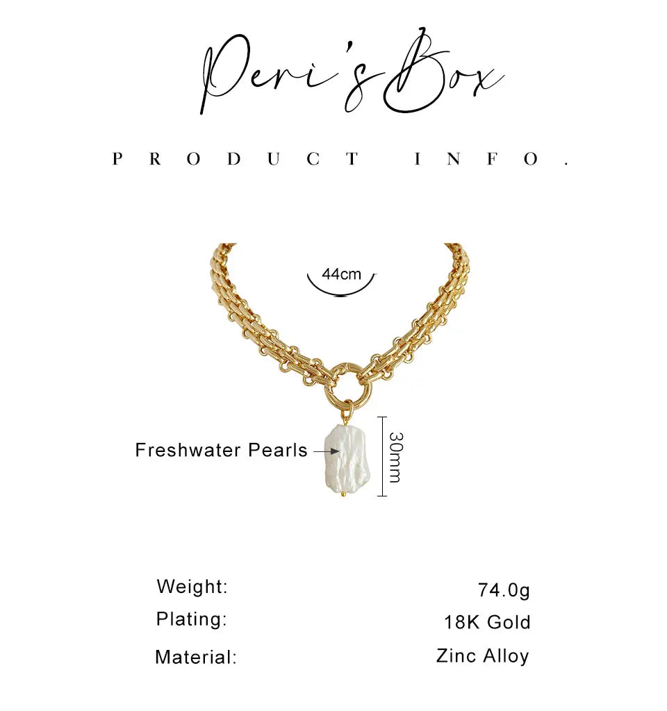 Peri'sBox Large Square Natural Freshwater Pearl Pendant Chunky Chain Necklace for Women Vintage Elegant Baroque Pearls Necklaces